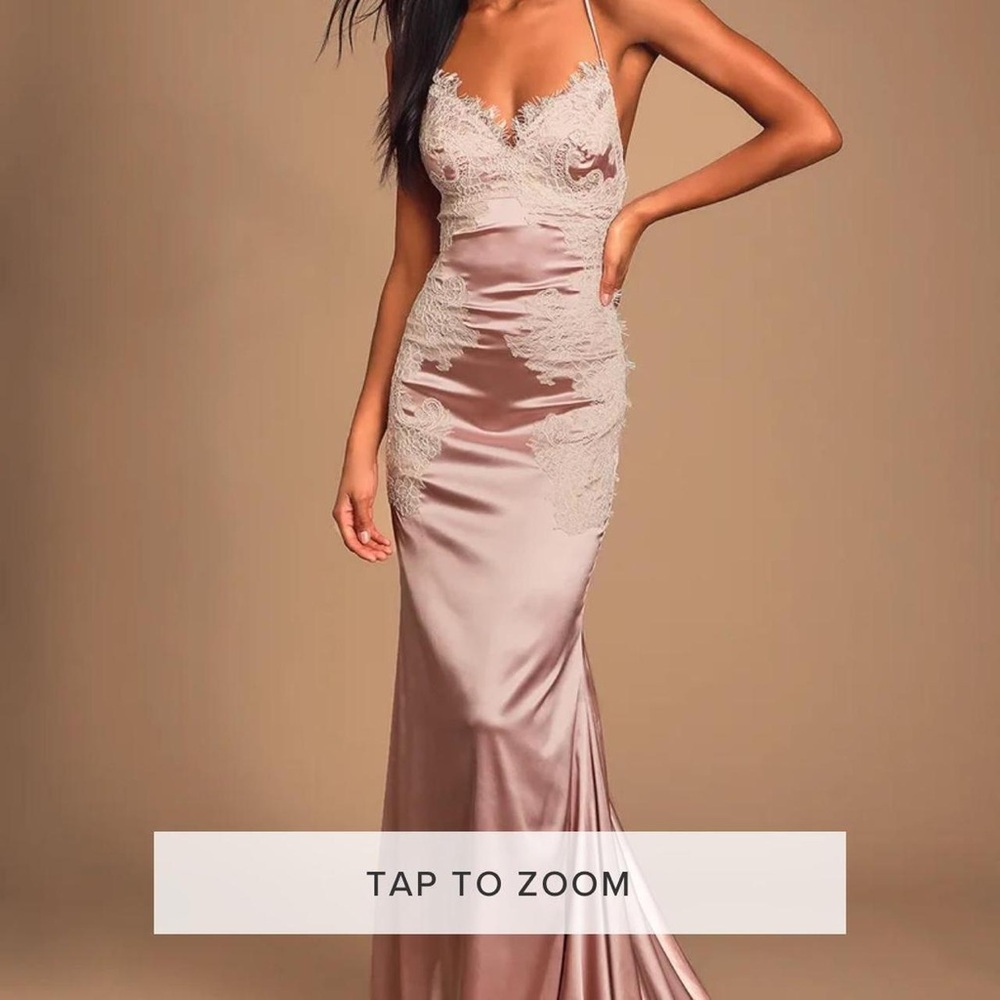 Lulu's Dusty Blush Satin Lace-Accent Slip Gown